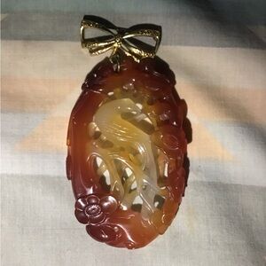 Vintage gold plated jade brooch